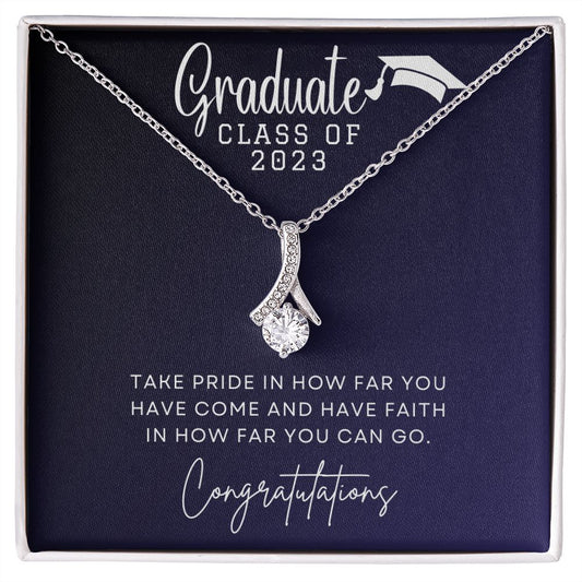 Clasic Graduation Pendant Necklace | 14k White Gold or 18k Yellow Gold | Best for Graduation Gift