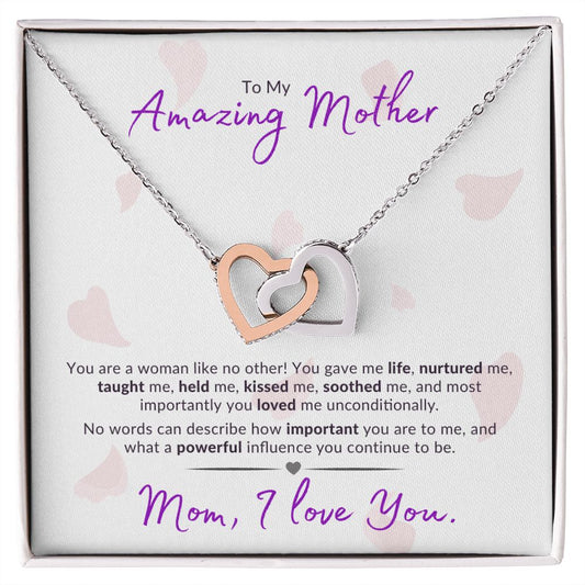 To My Amazing Mother Necklace | Interlocking Hearts | Mom Best Gift From Son Daughter | I Love You Mom | Mother's Day Birthday Gift