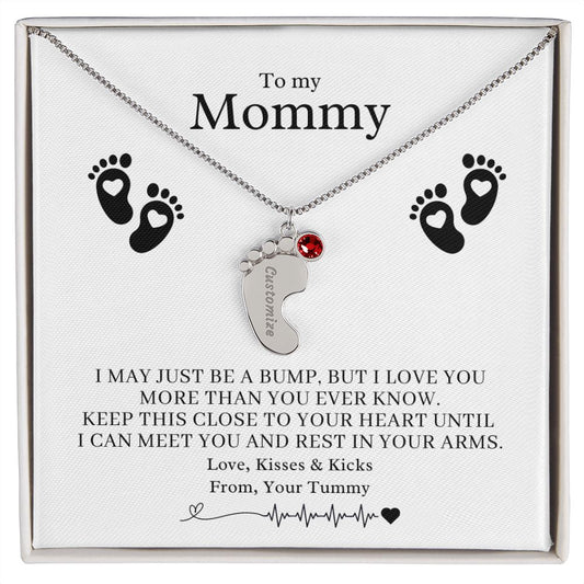 Engraved Birthstone Baby Feet Necklace for New Mother
